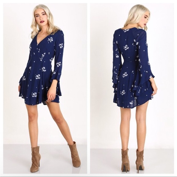 Free People Jasmine Floral Embroidered Long Sleeve Mini Dress Women’s Size 0 - Picture 1 of 9